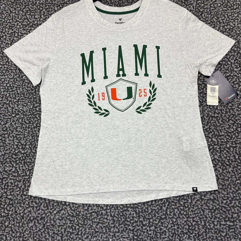 Miami Hurricanes Shirt Women Medium Gray Fanatics Short‎ Sleeve Crew Neck New M